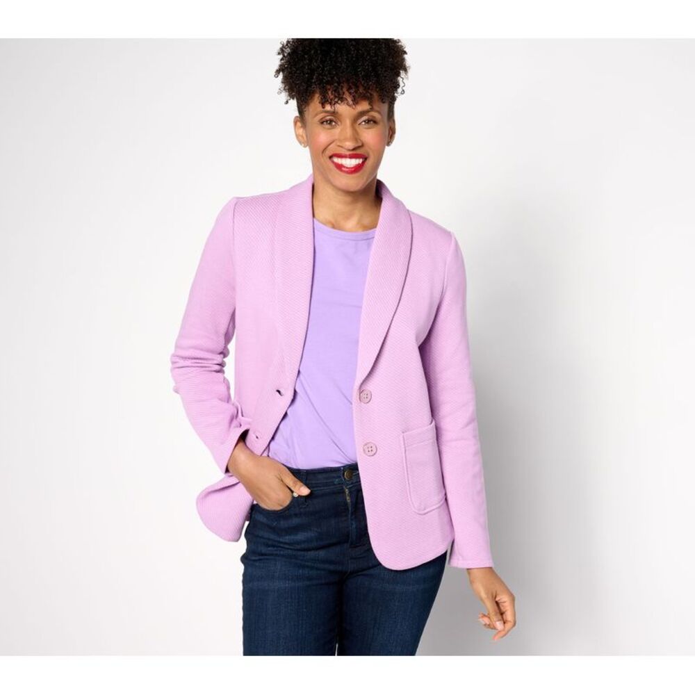 Susan Graver Women's Plus Sz Jacket 1X Weekend Heathered Twill Terry Gray